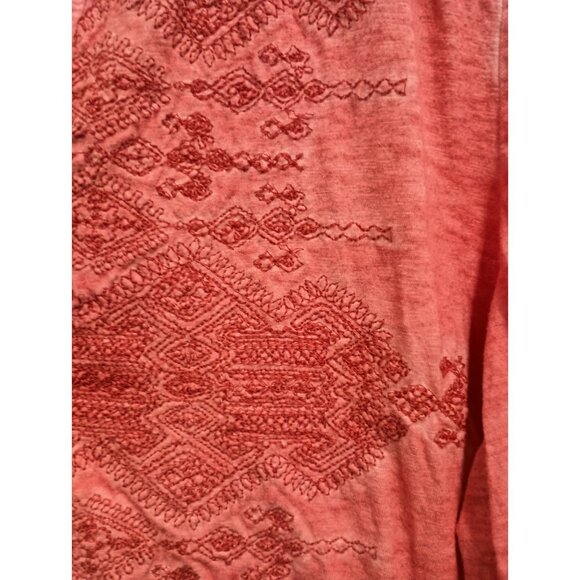 Style & Co Top Womens Size 2X Pink Embroidered Floral BOHO Peasant V-Neck - Picture 3 of 10